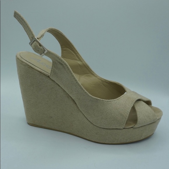 Beige Microseude Wedges - Picture 1 of 4